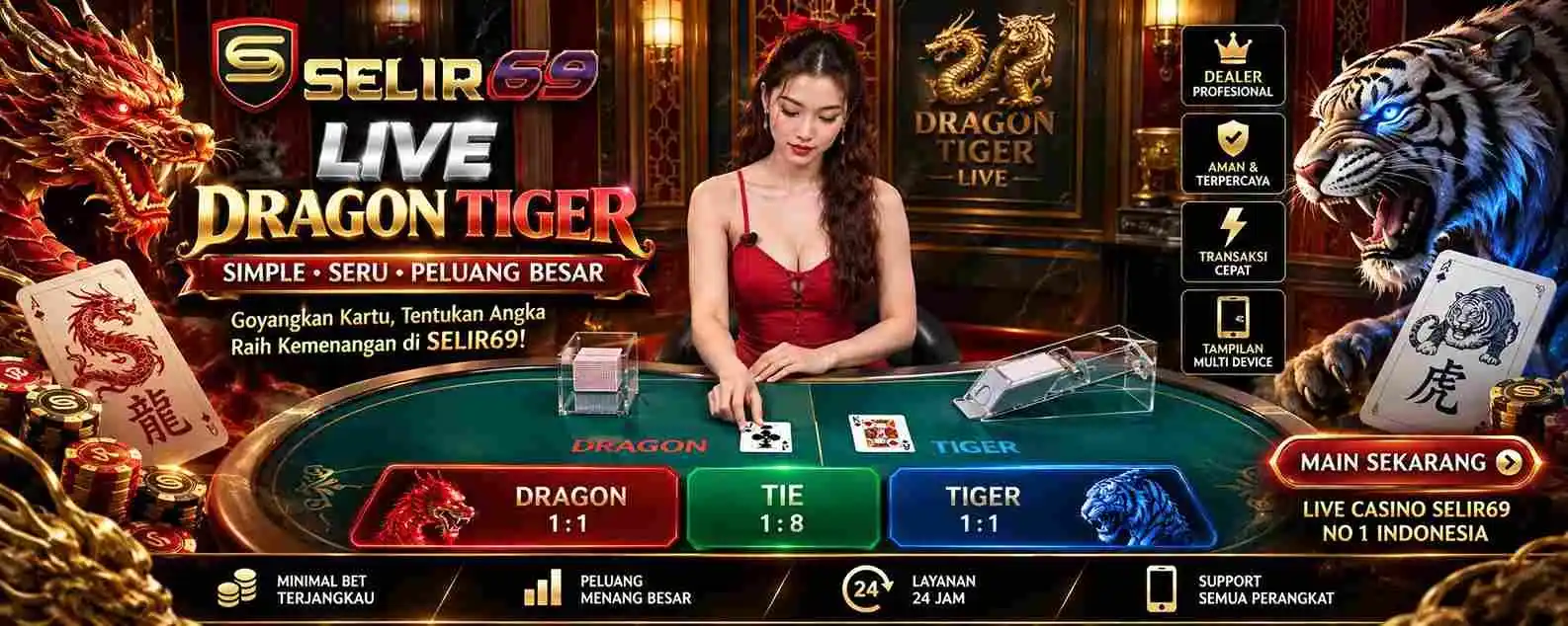 Ilustrasi cara bermain Dragon Tiger satu kartu Dragon satu kartu Tiger