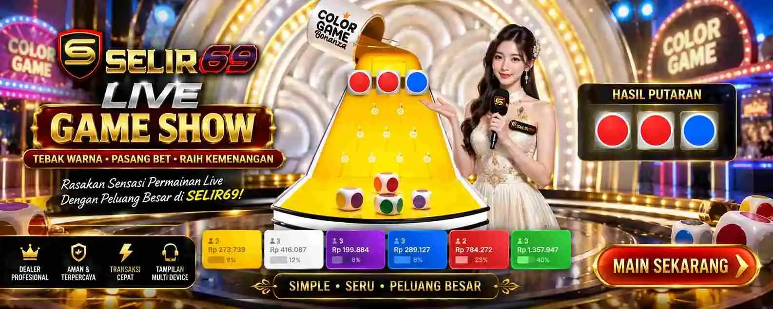 Ilustrasi alur bermain Game Show Live Casino dari pilihan hingga hasil