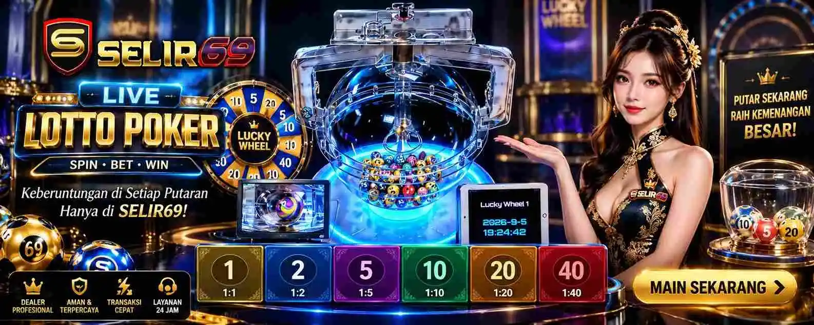 Ilustrasi interface Lotto Poker dengan Player Banker Tie dan hasil bola kartu