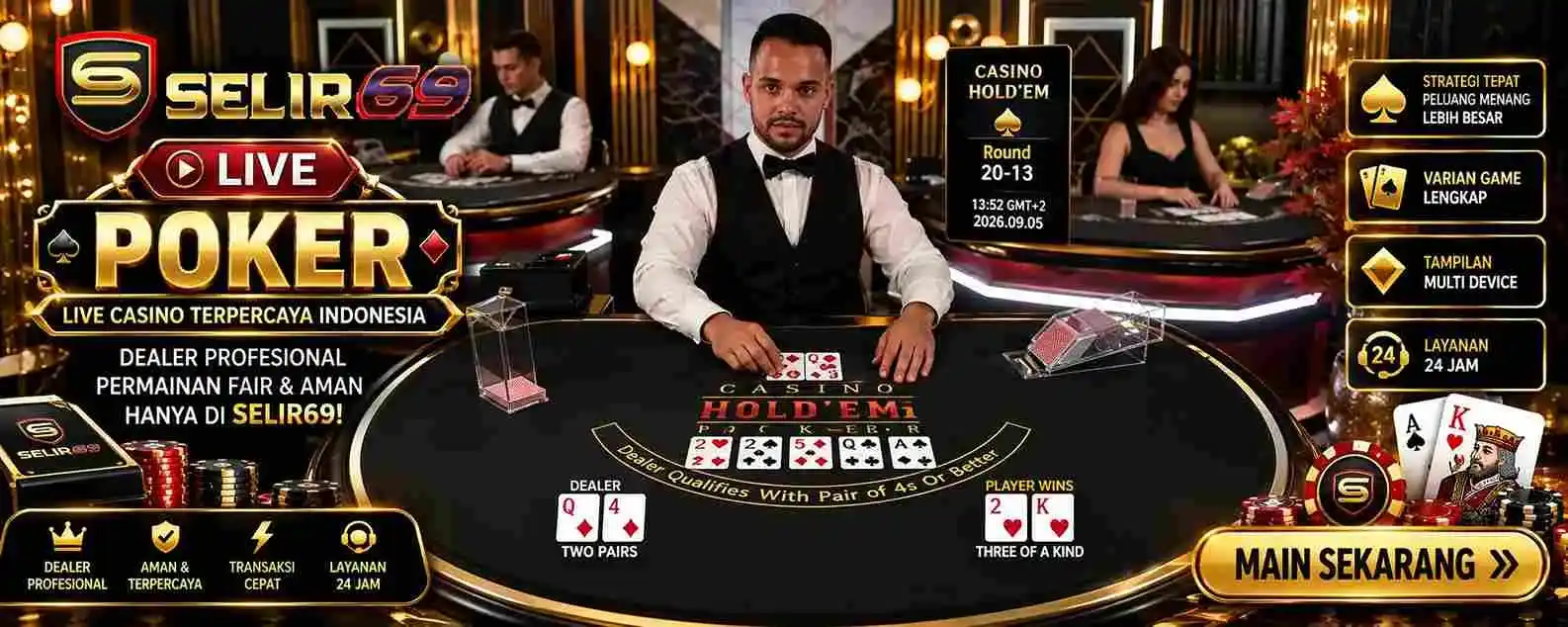 Ilustrasi hole card Flop Turn River dan lima kartu terbaik Poker
