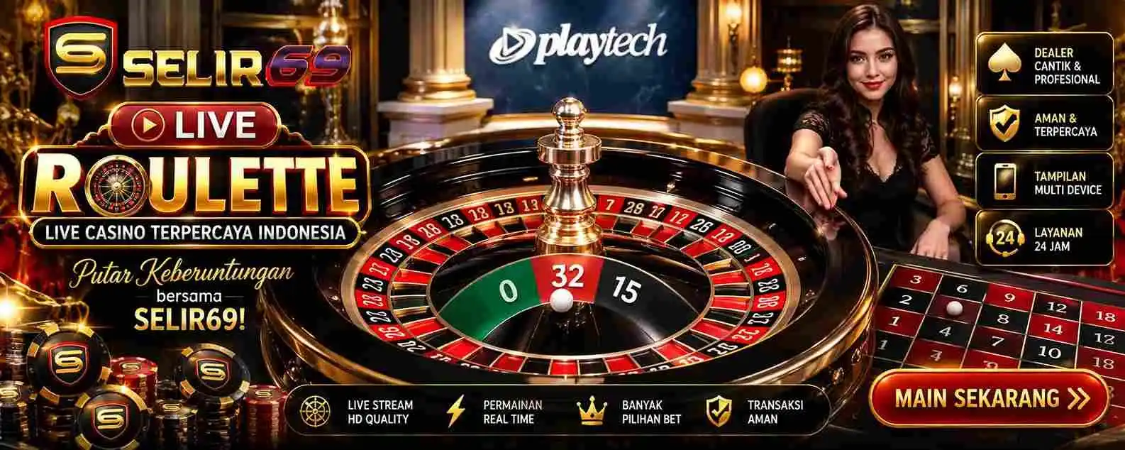 Ilustrasi alur Roulette dari penempatan chip hingga bola berhenti pada pocket