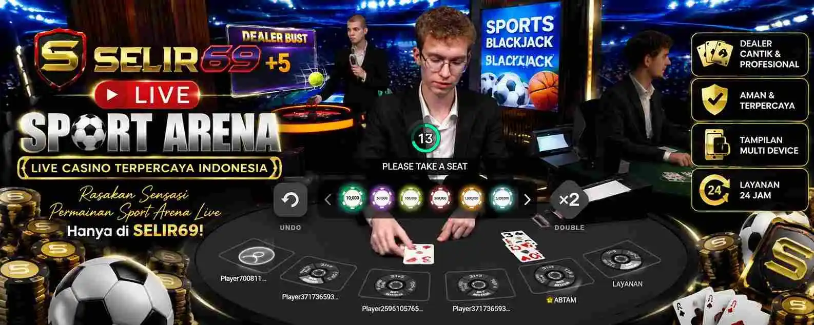 Ilustrasi Sport Arena dengan scoreboard winner total dan status event